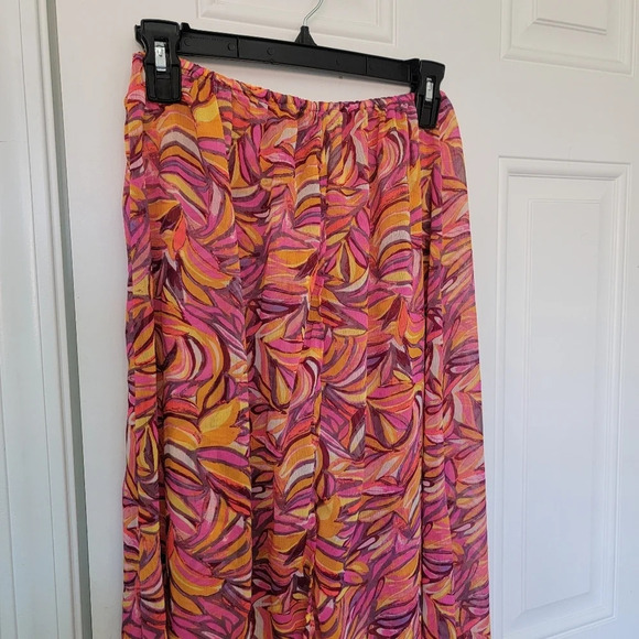 H & M Sheer Full Slit Maxi Skirt Swim Cover Up Pink Orange Tropical Size Small - Picture 2 of 9